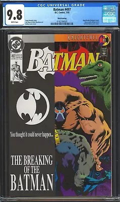 Buy Batman #497 CGC 9.8 NM/MT WP RARE Third Printing Knightfall DC 1993 • 157.81£