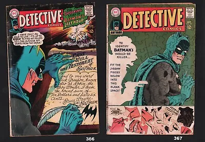 Buy DETECTIVE COMICS 366 & 367 (2 Books) 1968 -BATMAN -CARMINE INFANTINO  DC 12 CENT • 11.95£