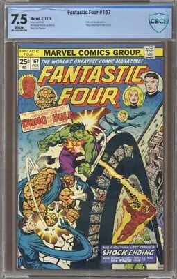 Buy Fantastic Four #167 Cbcs 7.5 (02/76) Incredible Hulk App Jack Kirby Cover • 75.20£