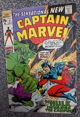 Buy Captain Marvel 21. 1970. Featuring The Hulk. Combined Postage • 2.49£