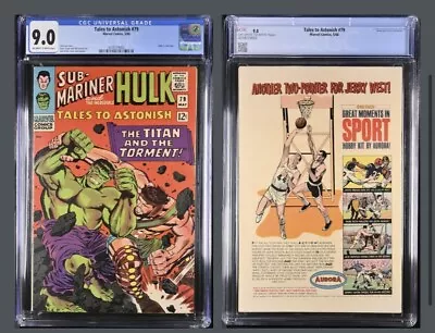 Buy Tales To Astonish #79 Cgc 9.0 Hulk Vs Hercules Marvel 1966 Off White To White Pg • 276.70£