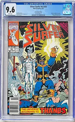 Buy Silver Surfer #55 CGC 9.6 White . Thanos With Infinity Gauntlet! Newsstand Copy! • 40£