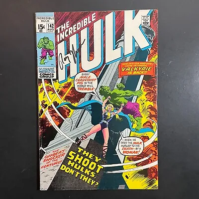 Buy Incredible Hulk 142 SIGNED Roy Thomas 1st Valkyrie Bronze Age Marvel 1971 Comic • 72.28£