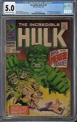 Buy Incredible Hulk #102 Cgc 5.0 4/68 Marvel Ow/w Pages Origin Retold Odin App. • 281.22£