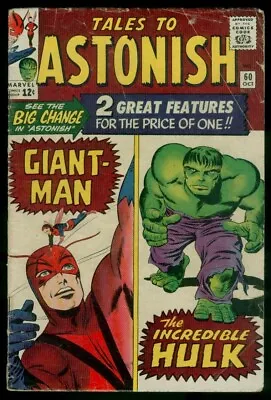 Buy Marvel Comics Tales To ASTONISH #60 The Incredible HULK And GIANT-MAN VG 4.0 • 51.35£