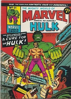 Buy MIGHTY WORLD OF MARVEL COMIC UK No.91 1974 JUNE A Cure For The Hulk VFINE- 7.5 • 4£
