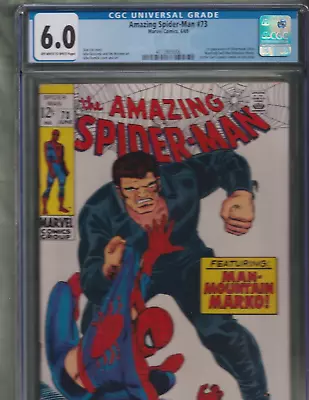 Buy Amazing Spider-Man #73 (1969). CGC (6.0) OWW Pages.1st Silvermane & Man Mountain • 91.35£