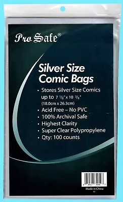 Buy 100 PRO SAFE SILVER COMIC BOOK BAGS 7-1/8 X10-3/8  Clear Archival Safe Storage • 15.10£