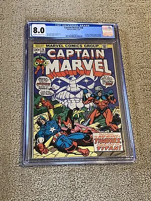 Buy Captain Marvel 28 CGC 8.0 OW/White Pages (Classic Thanos & Avengers Cover) #001 • 102.56£