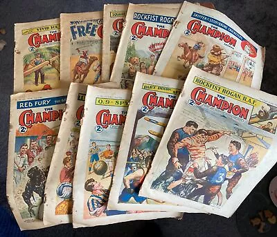Buy The Champion, Vintage, 10 Comics 1939 : Rockfist Rog￼an RAF : Red Fury Etc • 12.50£