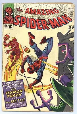 Buy Amazing Spider-Man 21 (VG) Ditko Spidey PIN-UP! 2nd Beetle HUMAN TORCH 1965 Y499 • 110.68£