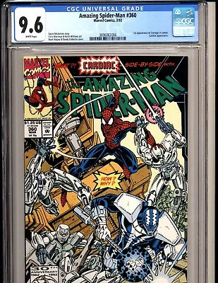 Buy The Amazing Spider-Man #360 CGC 9.6 WP 1st Cameo Appearance Carnage 1992 • 53.96£