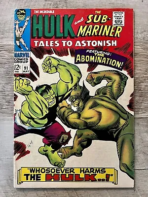 Buy Tales To Astonish #91 1st Abomination Cover! Hulk! Sub-Mariner! • 33.19£