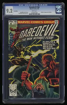 Buy Daredevil #168 CGC NM- 9.2 White Pages UK Price Variant 1st Appearance Elektra! • 260.11£