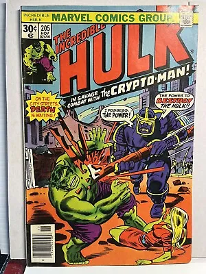 Buy 1976 Marvel Incredible Hulk #205 Nice Comic! Beauty Crypto Man! Awesome Cover ! • 27.63£