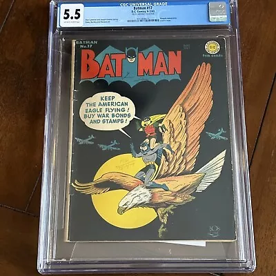 Buy Batman #17 (1943) - Golden Age Batman And Robin! WW2 War Cover! - CGC 5.5! • 1,951.80£