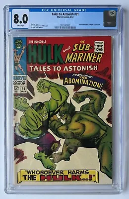 Buy Tales To Astonish #91, CGC 8.0, WHITE Pages, Hulk Battles Abomination  • 288£