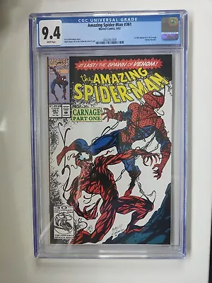 Buy Amazing Spiderman ASM #361 CGC 9.4 1st App Carnage White Pages Marvel 1st Print • 135£