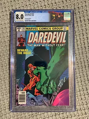 Buy Daredevil 163 CGC 8.0 Newsstand Variant 1980 Classic Hulk Cameo Custom Label • 86.72£