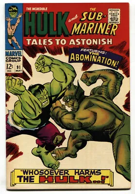 Buy Tales To Astonish #91 1967-Hulk - Abomination Comic Book Marvel VF • 183.74£