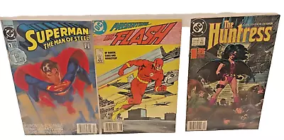 Buy Flash 1 (1987) THE HUNTRESS 1 (1989) Superman: Man Of Steel 1 (1991) News Stand • 31.89£