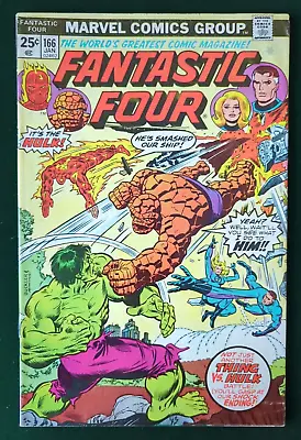 Buy Fantastic Four #166 Hulk Vs. Thing! Marvel 1976 MJ Mark JEWELERS + Stamp! • 15.98£