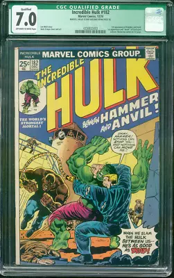 Buy Incredible Hulk 182 CGC 7.0 Qualified Trimpe Art Cover 2nd Wolverine 12/1974 • 120.63£