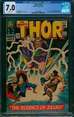 Buy Thor #129 ❄️ CGC 7.0 WHITE PG ❄️ 1st ARES! Early Hercules Pluto Zeus Marvel 1966 • 177.89£
