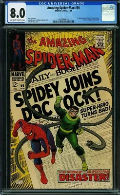Buy Amazing Spider-man #56 Cgc 8.0 Ow-w Marvel Comics 1968 Doc Ock 1st Captain Stacy • 221.17£