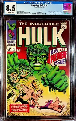 Buy The Incredible Hulk #102 CGC 8.5 OW Pages First Solo-Titled Series Marvel 1968 • 405.56£