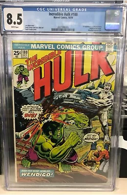 Buy Incredible Hulk 180 CGC 8.5 WP Wenidgo App 1st App Of Wolverine In Cameo 1974 • 1,344.03£
