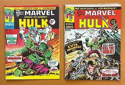 Buy Mighty World Of Marvel #74 & 75. RARE MARVEL UK 1974. 2 X FN+ Bronze Age Comics • 18.71£