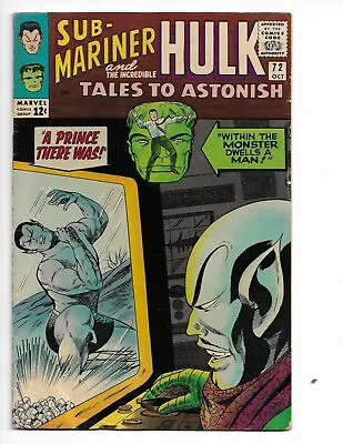 Buy Tales To Astonish 72 - Vg+ 4.5 - Sub-mariner - Leader - Incredible Hulk (1965) • 13.64£