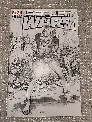 Buy Secret Wars #1 Forbidden Planet Deadpool Black & White Sketch Variant • 3.35£