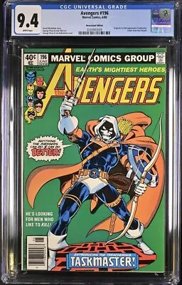 Buy Avengers #196 Newsstand CGC 9.4 W 1st Full Taskmaster 1980 Marvel George Perez • 159.10£
