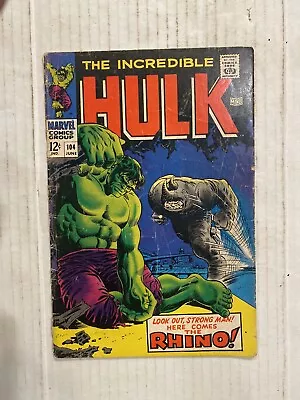 Buy 1968 INCREDIBLE HULK ISSUE #104 COMIC BOOK COMPLETE Hulk Vs Rhino Marvel Classic • 23.19£