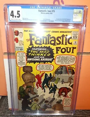Buy Marvel Comics Fantastic Four 15 CGC 4.5 1st Appearance Mad Thinker 1963 • 429.99£
