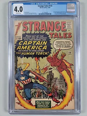 Buy Strange Tales #114 CGC 4.0 OW Pages 1st Silver Age Captain America Since 1954! • 217.42£