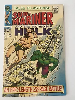 Buy Tales To Astonish #100 Hulk Vs. Sub-Mariner Marvel Comics 1968 MCU KEY! VF • 72.39£