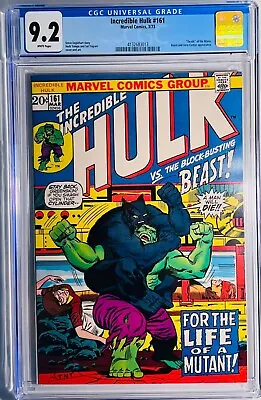 Buy 1973 Incredible Hulk 161 CGC 9.2 Death Of Mimic Beast And Vera Cantor App • 132.10£