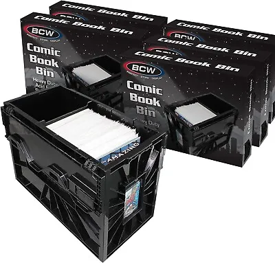 Buy 5 BCW Short Comic Book Storage Box Bins Heavy Duty Stackable 150 Comics Per Bin • 105.24£