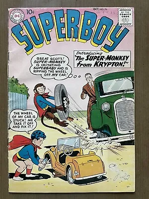 Buy Superboy #76 Curt Swan CVR 1st Super-Monkey 1959 DC Comics SuperPets Beppo Low G • 17.39£