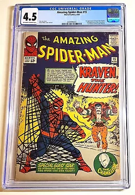 Buy AMAZING SPIDER-MAN #15 ~ 1st Appearance KRAVEN The HUNTER 1964 ~ CGC 4.5 KEY!! • 634.68£
