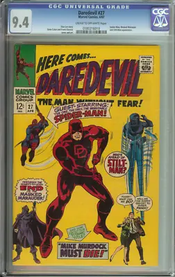 Buy Daredevil #27 Cgc 9.4 Cr/ow Pages // Spider-man Crossover Marvel Comics 1967 • 333.06£