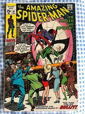 Buy Amazing Spider-Man 91 (1970) Bullit App. Funeral Of George Stacy, Cents • 34.99£