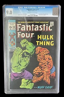Buy Fantastic Four #112 CGC 9.0 OW/W PGS Key Iconic Cover Hulk Vs The Thing Stan Lee • 671.60£