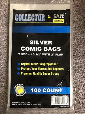 Buy Collector Safe Clear Silver Age Comic Bags With 2  Flap 100 Count • 11.98£