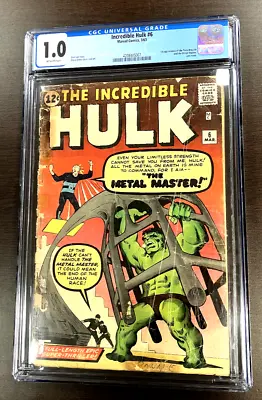 Buy INCREDIBLE HULK #6 CGC 1.0  1st App. METAL MASTER  & TEEN BRIGADE 1963 Marvel!! • 256.22£
