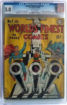 Buy World's Finest Comics #7 Cgc Gvg 3.0 (dc 1941 Series) Classic Battleship Cover • 959.42£