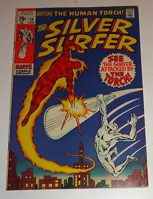 Buy Silver Surfer #15 Cool Cover With Human Torch Glossy Fine/fine+ 1970 Buscema • 64.36£